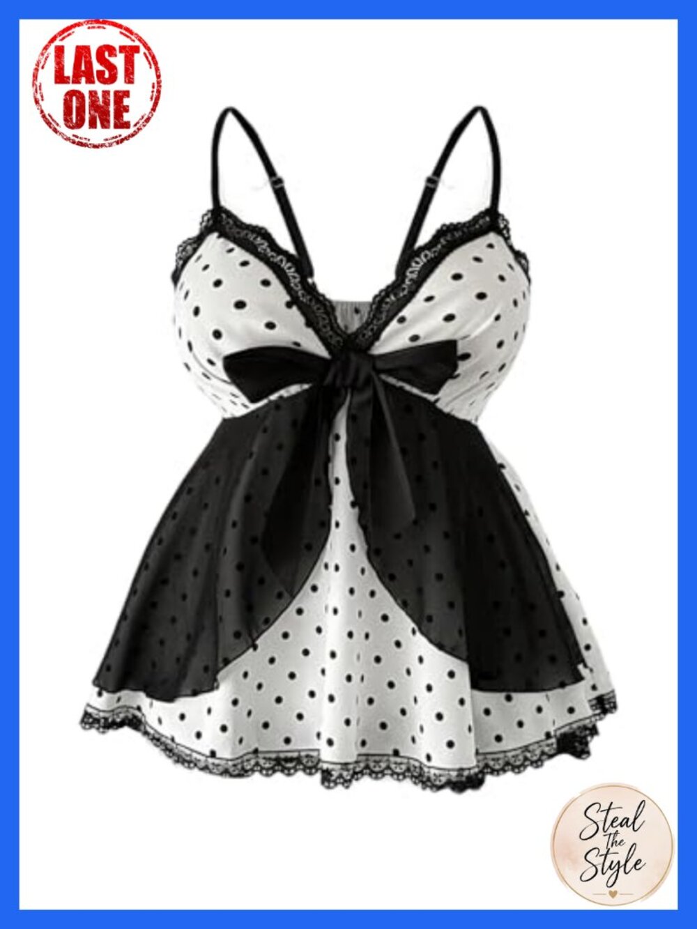 Plus Size Polka Dot Babydoll Tank Top with Lace Bow